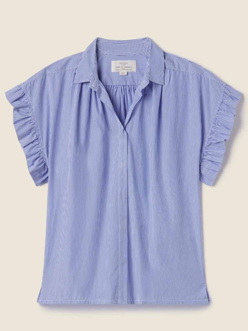 Trovata Birds of Paradise Marianne B Ruffle Sleeve Shirt Blue/White Stripe XS